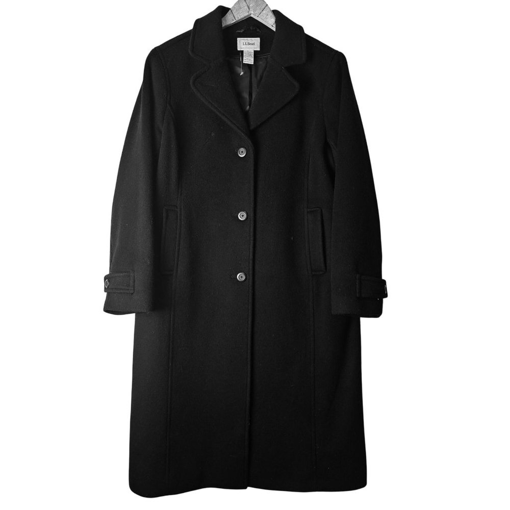 L.L. Bean Women's Calf Length Black 100% Lambswool Big Button Mid Pocket, Sz 14
